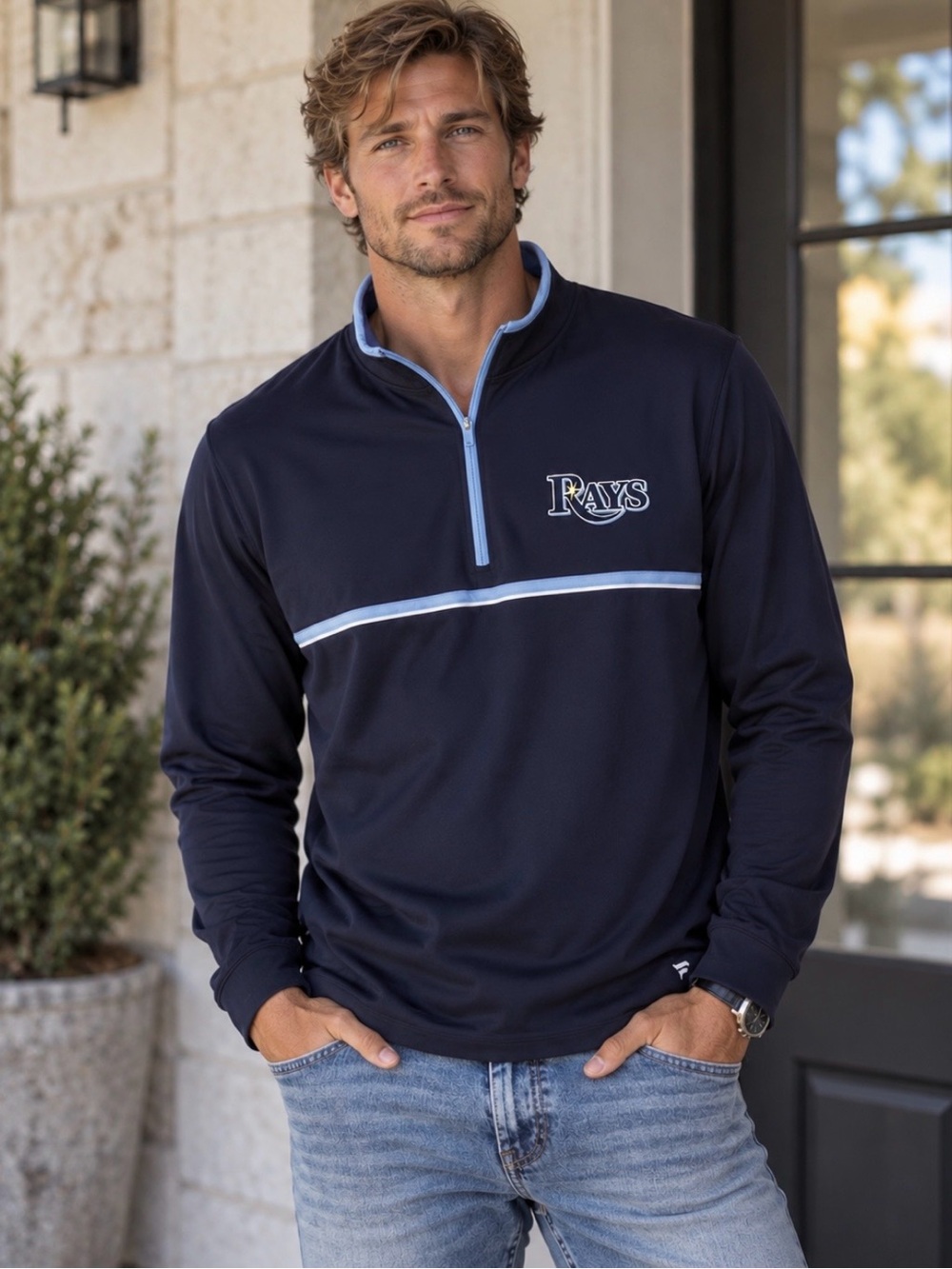 NWT Fanatics Mens Tampa Bay Rays Line Up Wordmark Clutch 1/4 Zip